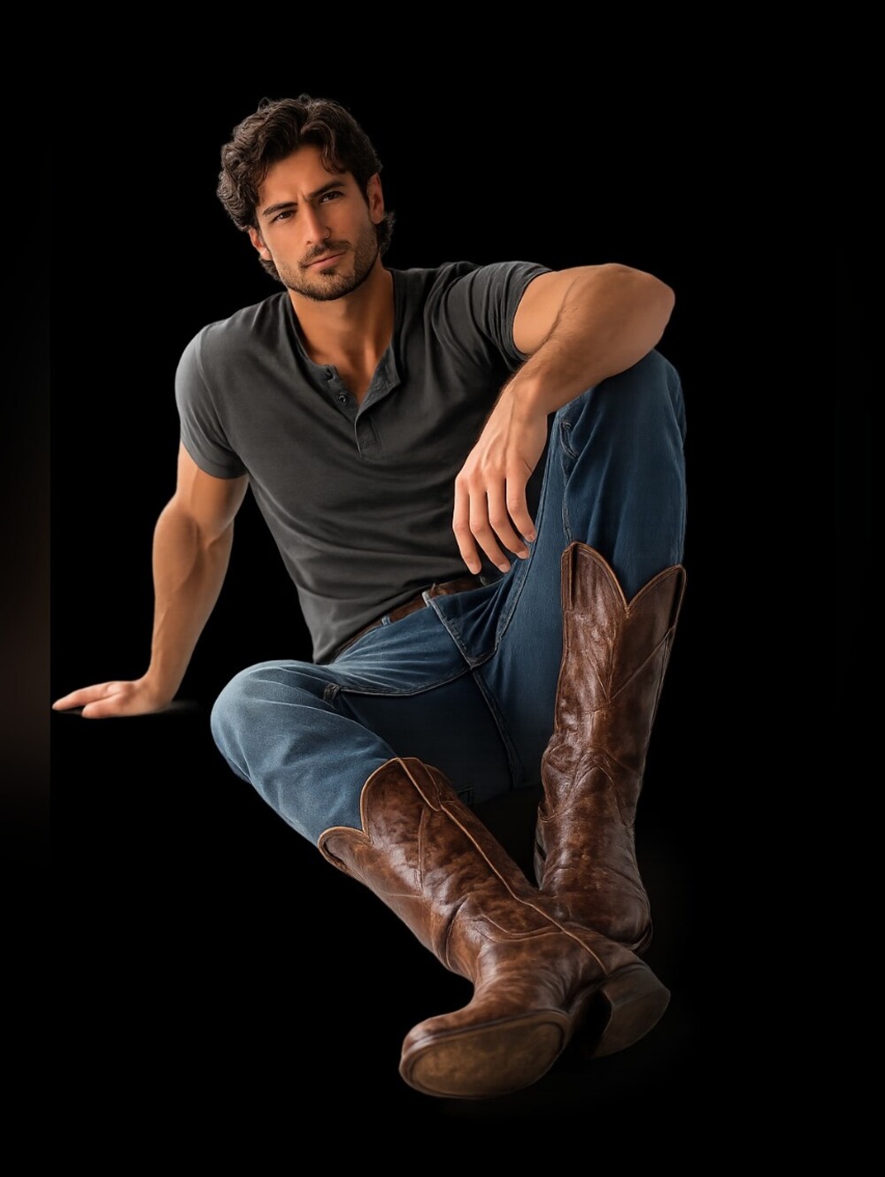 Justin Men's Brown Leather Western Cowboy Boots Size 9.5 D